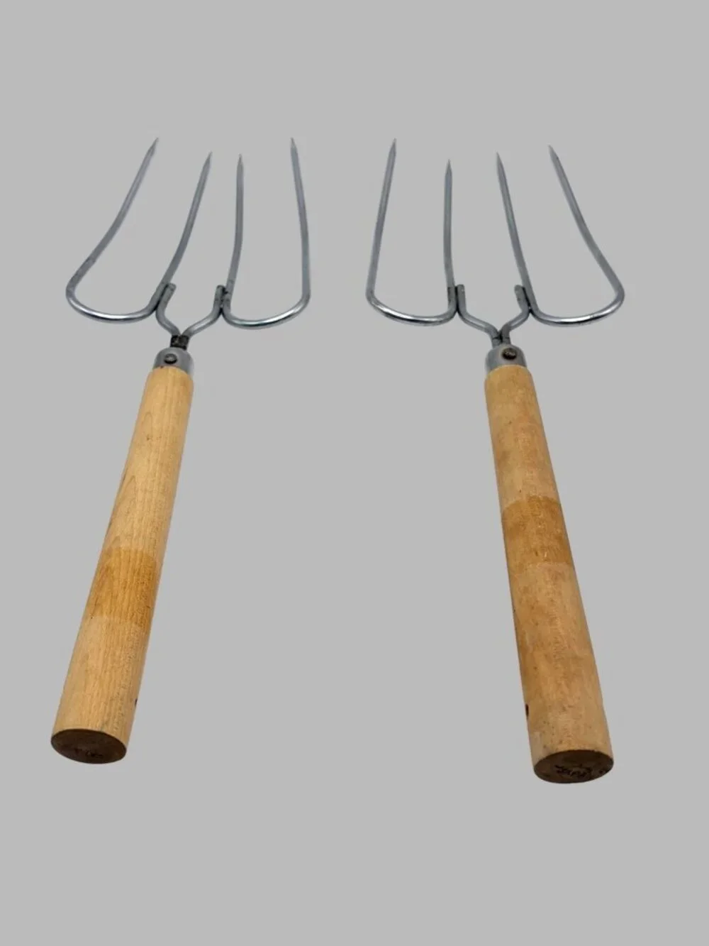 Vintage 2 Prong BBQ Meat Forks Set of 2 Wood Handle Barbecue Cooking Tools